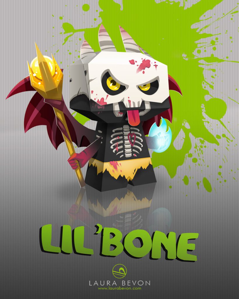 Visuals for Devil Crew papertoys: Lil'bone, skeleton mage.
Title at the bottom.